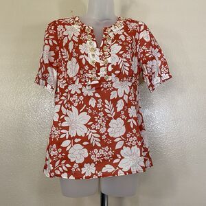 Saint Tropez West Cotton Tunics Top Shirt  3/4 Sleeve Orange Size Medium